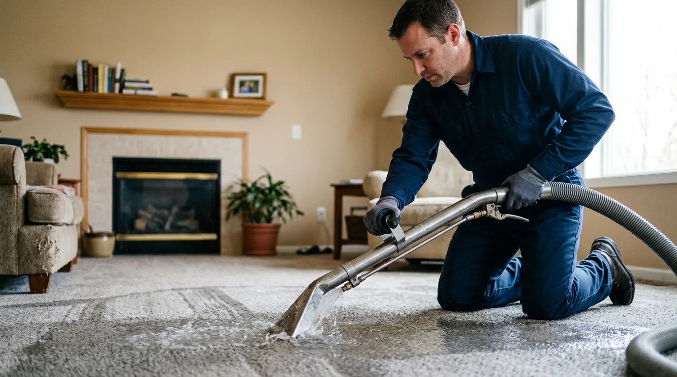 Water damage restoration technician working near Rachel, WV